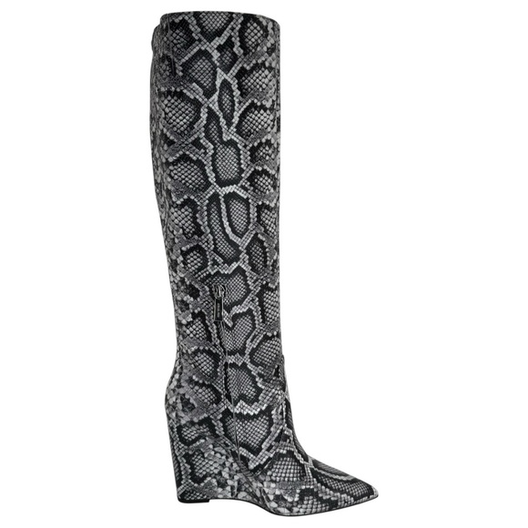 Michael Kors Isra Snake Embossed Leather Womens Wedge Knee High Boots Size 10M - Picture 6 of 14